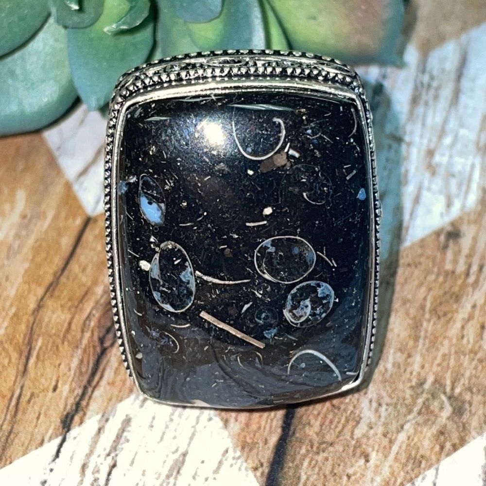 Huge Turitella Fossil Jasper Ring